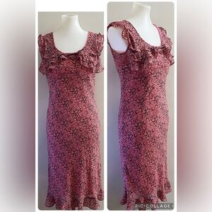 Expressions 90s Floral Ruffle Midi Dress in Pink and Black Office Coquette